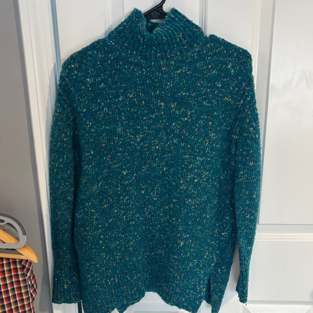 Lou & Grey Speckled Teal Turtleneck Sweater
